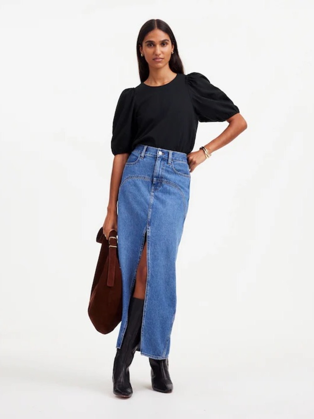 Madewell Black Puff Sleeve Tee Size S Cotton Crewneck Easy Fit Chic Minimalist - Picture 11 of 11